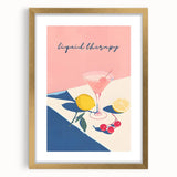 Extra large abstract art print in textured style, featuring swirls of blue and gold, framed with a gold mat.