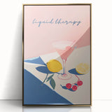 Large art print of mid-century modernist food and drinks, in gold acrylic frame, for modern nursery wall decor.