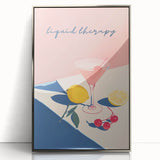 Mid-century modernist art depicting assorted beverages in muted earth tones, framed acrylic, ideal for nursery wall art.