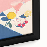 Extra large black wall art featuring colorful, textured food and drinks imagery on a framed canvas.