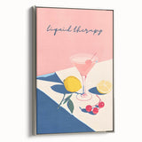 Landscape art painting of colorful, vintage-style food and drinks poster on black framed canvas, ideal for dining room decor.