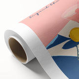 Art Deco poster featuring stylized food and drink imagery in bold colors on rolled canvas, ideal for dining room wall art.