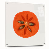 Acrylic print of large abstract fruit designs in vibrant colors, ideal for dining room decor.