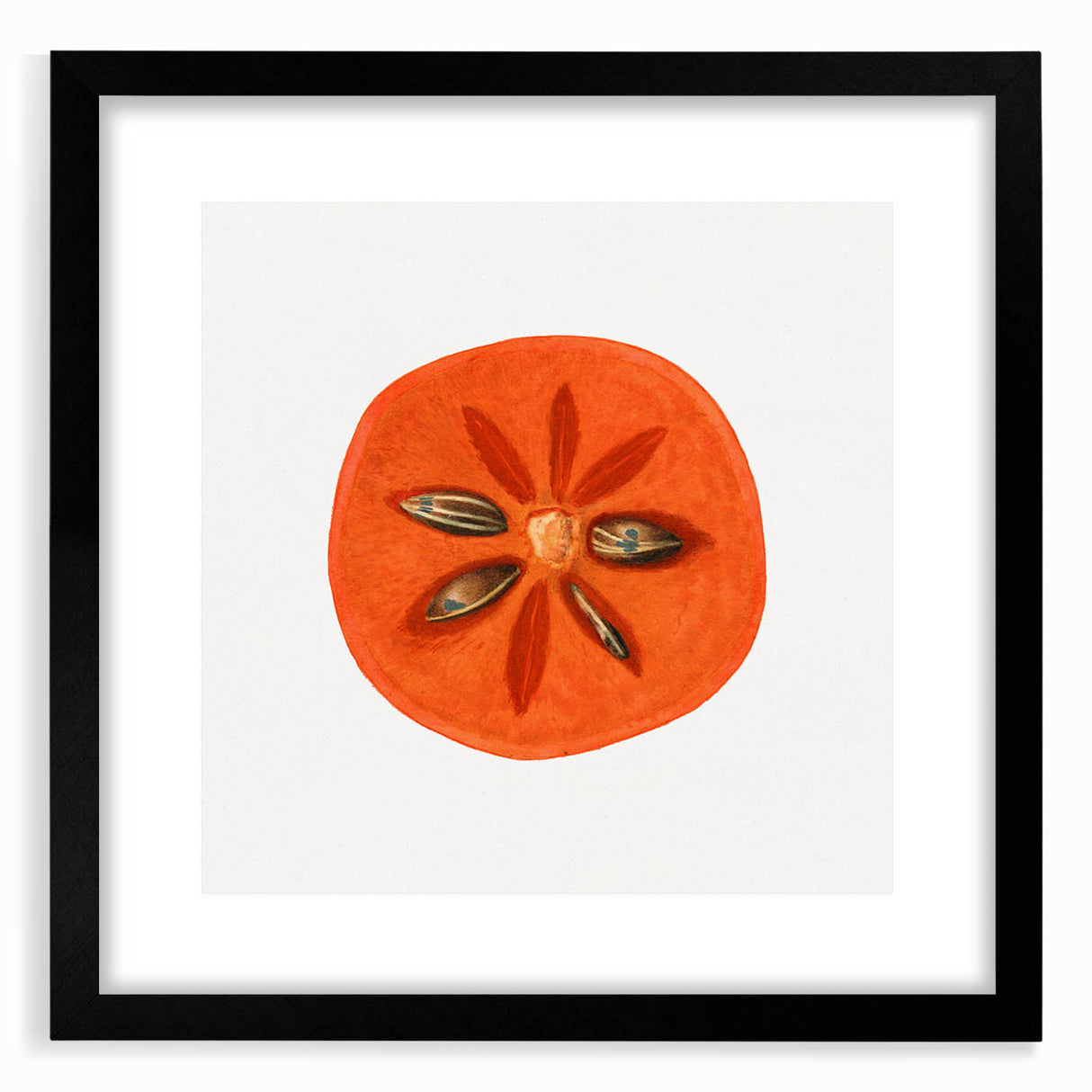 Extra large abstract art print featuring vibrant, colorful fruit motifs on a textured canvas, framed in black.