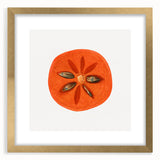 Extra large abstract art print featuring textured fruits in gold frame, ideal for living room decor.