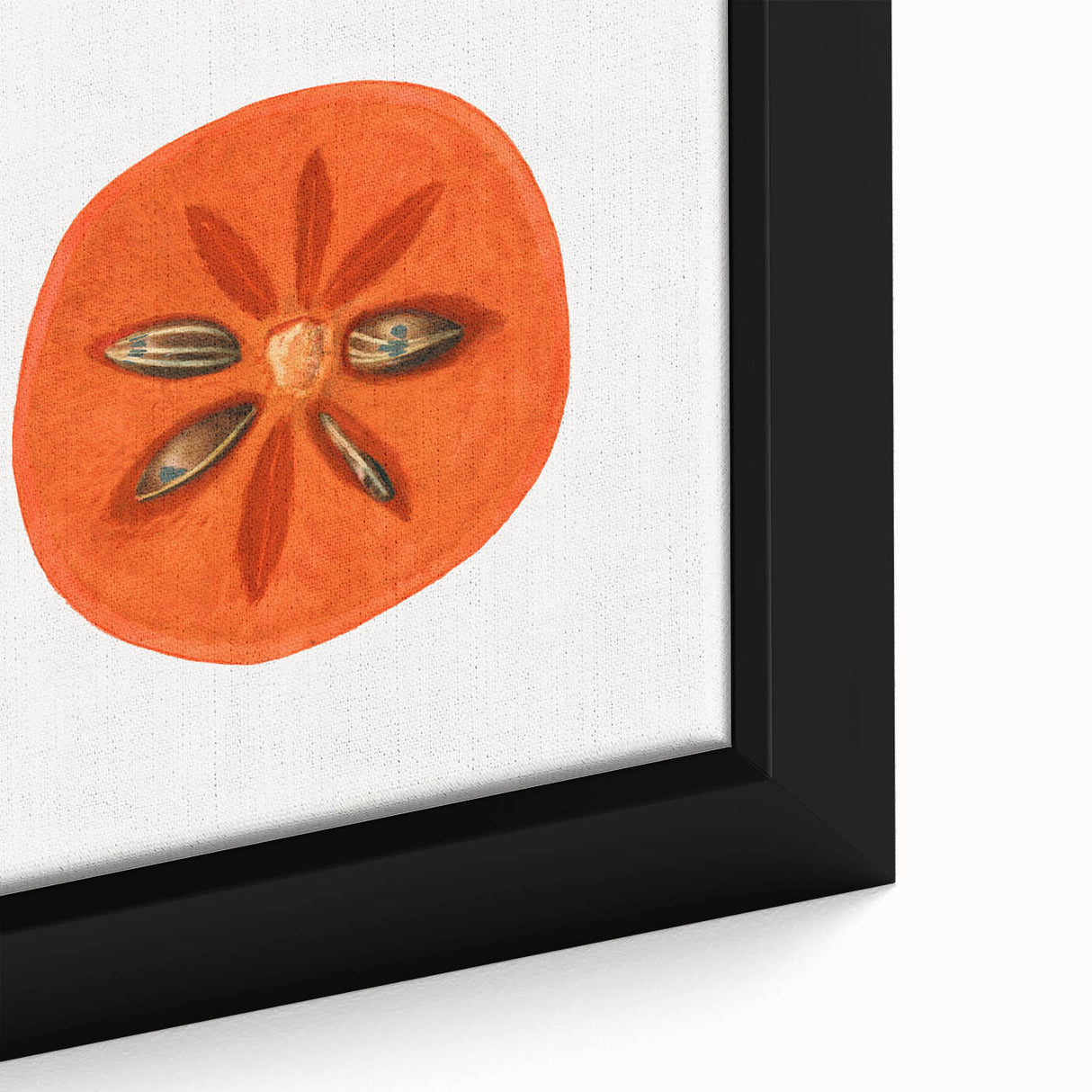 Extra large framed canvas featuring a close-up of colorful, textured fruits on a black background.