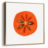 Framed canvas depicting a vintage poster of fruits in muted gold and silver tones, suitable for bedroom wall art.