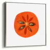 Framed canvas featuring a vintage poster of colorful fruits against a black background, ideal for kitchen wall decor.