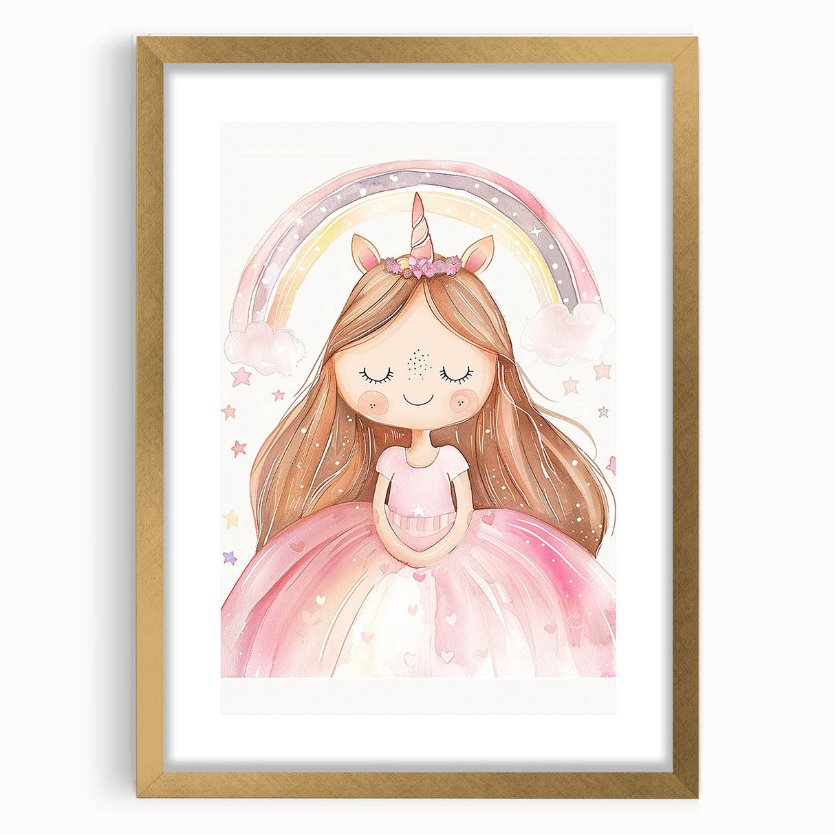 Unicorn Girl Watercolor Print - Playroom Wall Art