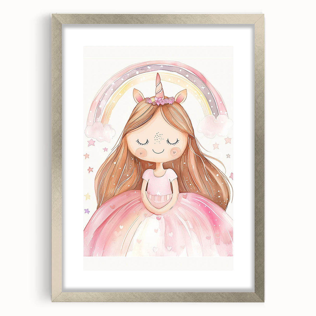 Unicorn Girl Watercolor Print - Playroom Wall Art