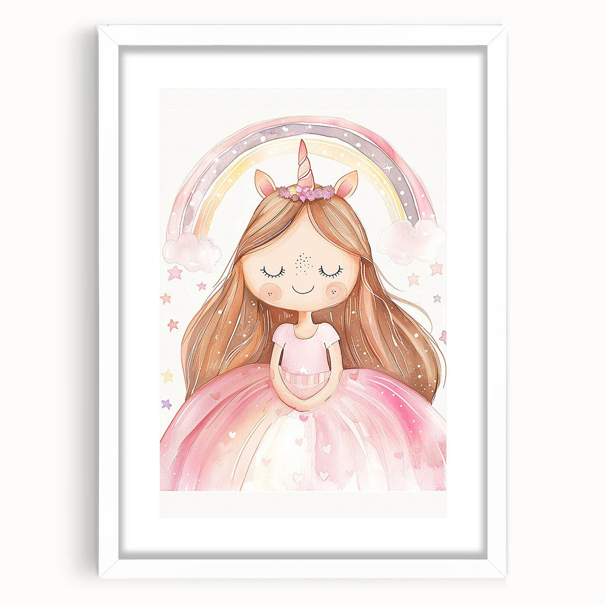 Unicorn Girl Watercolor Print - Playroom Wall Art