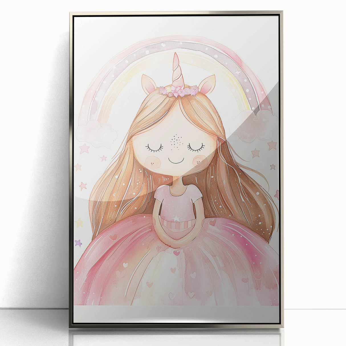 Unicorn Girl Watercolor Print - Playroom Wall Art
