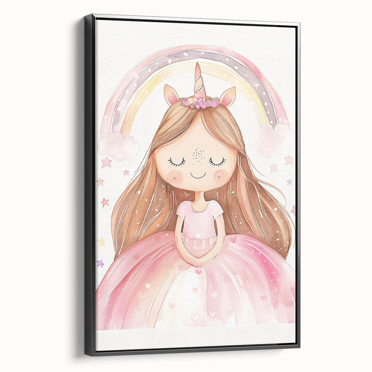 Unicorn Girl Watercolor Print - Playroom Wall Art
