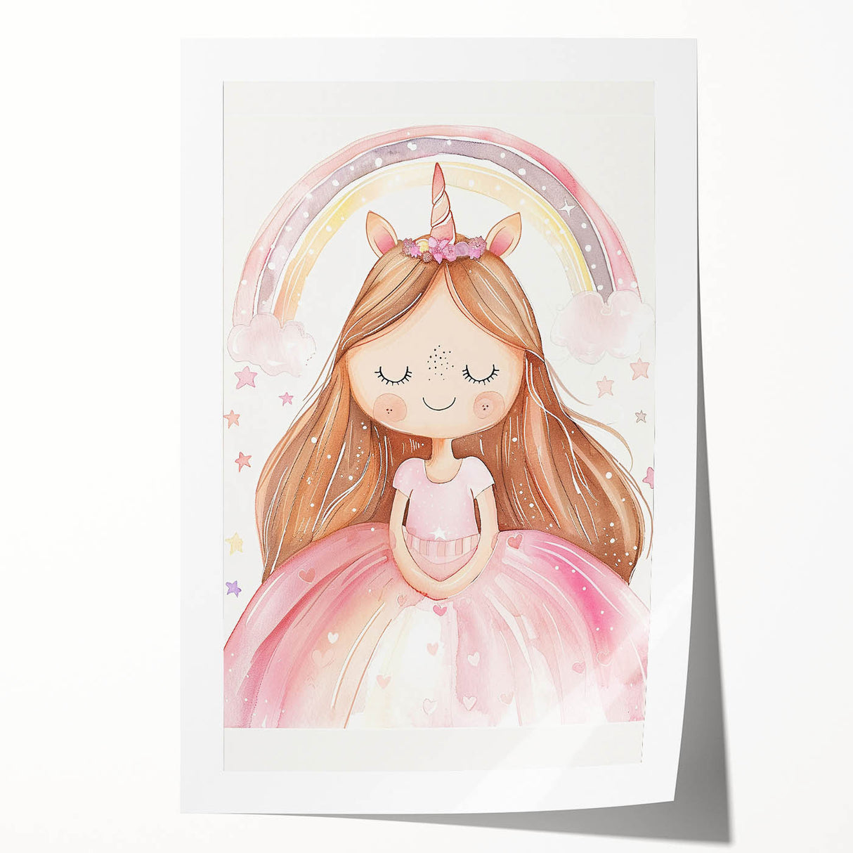 Unicorn Girl Watercolor Print - Playroom Wall Art