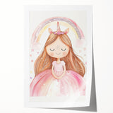 Unicorn Girl Watercolor Print - Playroom Wall Art