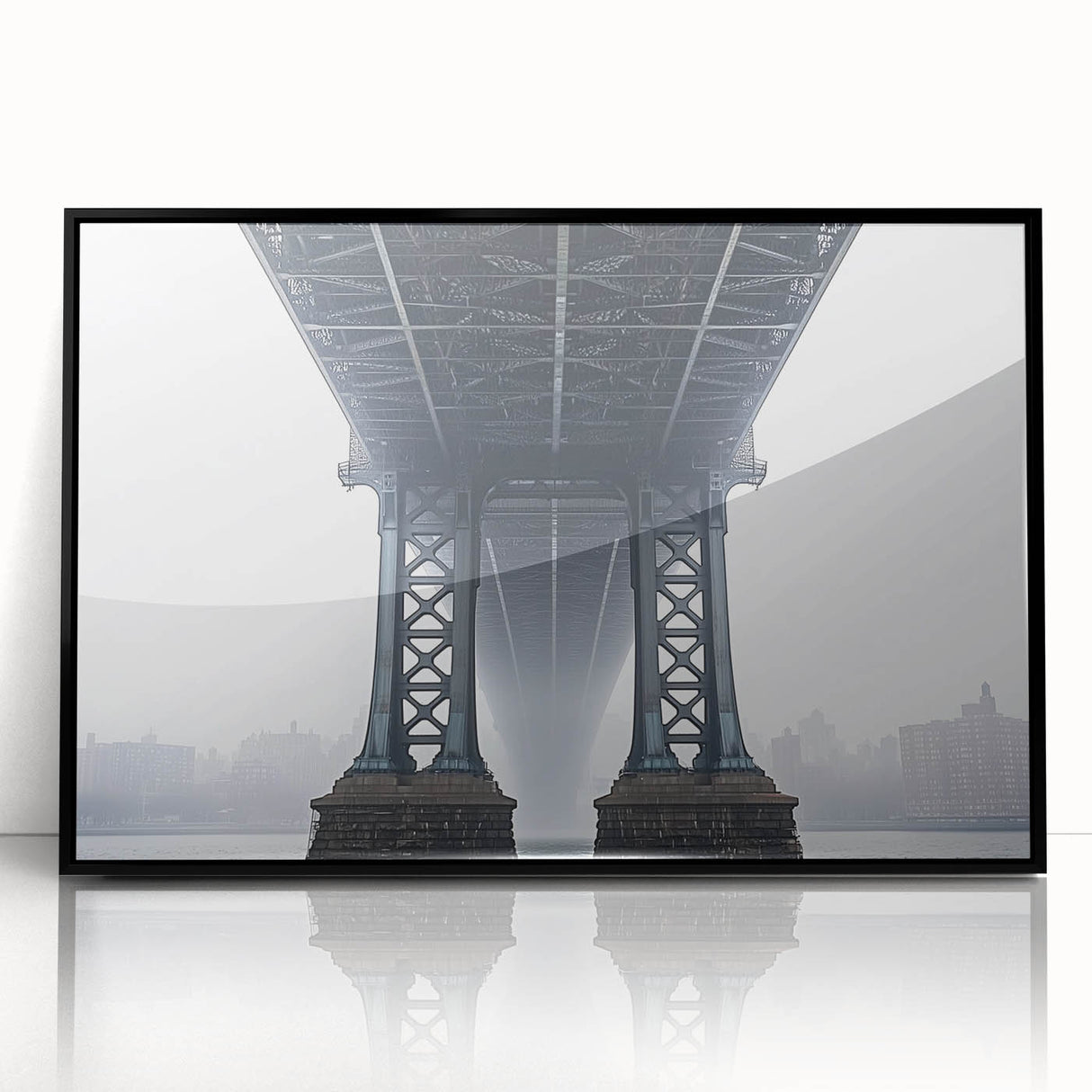 Framed acrylic artwork depicting a serene landscape with a bridge, showcasing vibrant colors and intricate details, perfect for enhancing home decor.