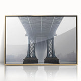 Framed acrylic artwork showcasing a stunning landscape bridge design with rich gold accents, perfect for enhancing home decor and adding elegance to any space.