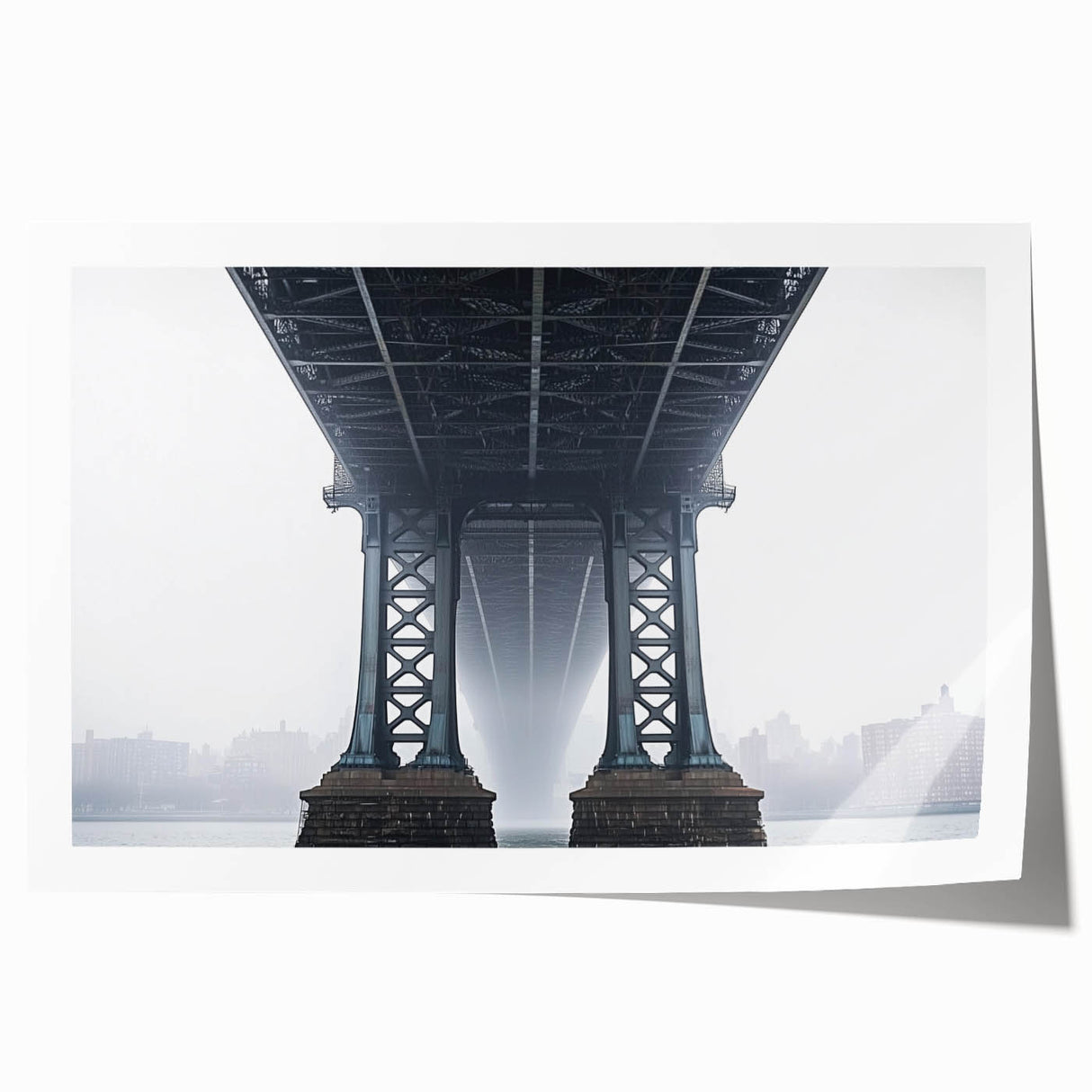 Rolled print depicting a serene landscape bridge with lush greenery, showcasing vibrant colors and intricate details, perfect for home decor or art enthusiasts.