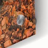 Large abstract wall art in autumnal shades on acrylic glass, showcasing a mid-century modernist style.