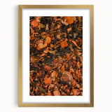 Extra large abstract art print with textured orange and brown hues on canvas, framed in gold, ideal for living room decor.