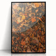 Large abstract wall art depicting autumn colors in mid-century modernist style, framed in black acrylic.