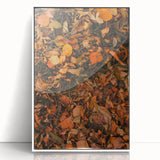 Art deco poster featuring a stylized autumn tree in orange and brown hues on a white acrylic framed canvas.