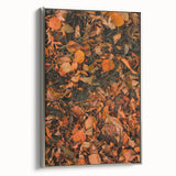Framed canvas of a vintage landscape painting featuring colorful autumn trees against a black background.