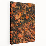 Autumn-themed abstract art on stretched canvas featuring warm orange and brown tones, suitable for kitchen wall art.