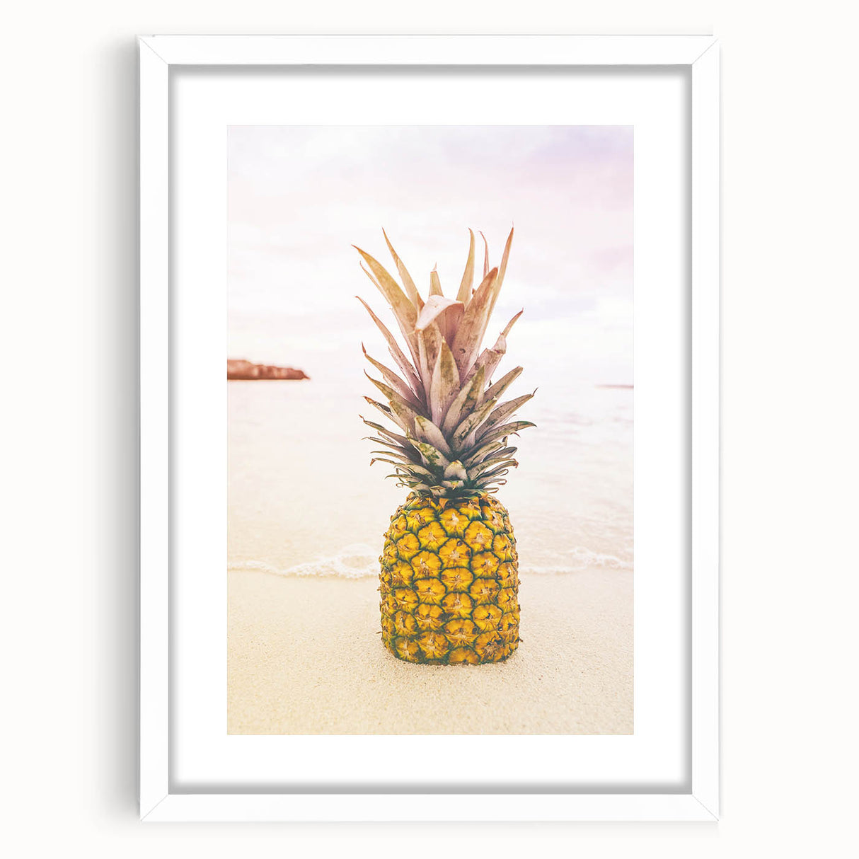 Abstract art print featuring warm summer tones on a white framed canvas, ideal for dining room decor.