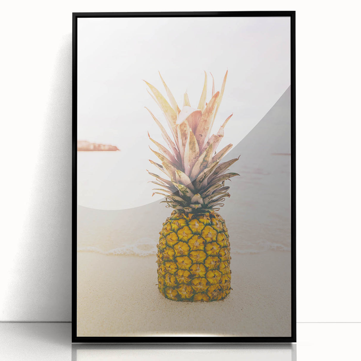 Large abstract wall art featuring mid-century modernist style with vibrant colors on a framed acrylic print.