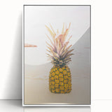 Art deco poster of a summer scene in pastel shades, framed in white acrylic, suitable for nursery wall art.