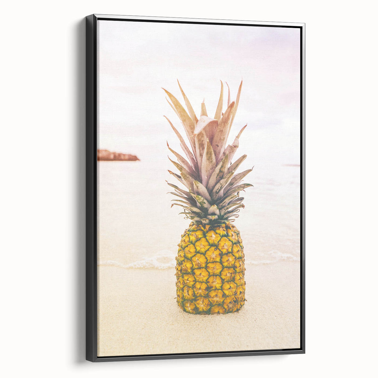 Black and white vintage poster art of a summer landscape on framed canvas, ideal for bedroom decor.