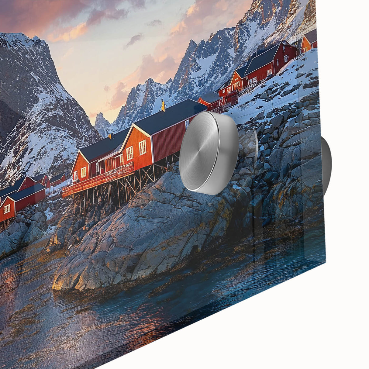 Close-up view of a vibrant acrylic landscape artwork showcasing dramatic cliffs with textured details, designed to enhance modern interiors and evoke natural beauty.