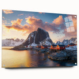 Acrylic glass artwork showcasing dramatic cliffs and landscapes, side view with metallic pins for easy display, ideal for modern home décor and nature enthusiasts.