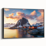 Framed canvas artwork depicting a stunning cliff landscape, showcasing dramatic rock formations and vibrant colors, presented in a sleek black frame for an elegant touch.