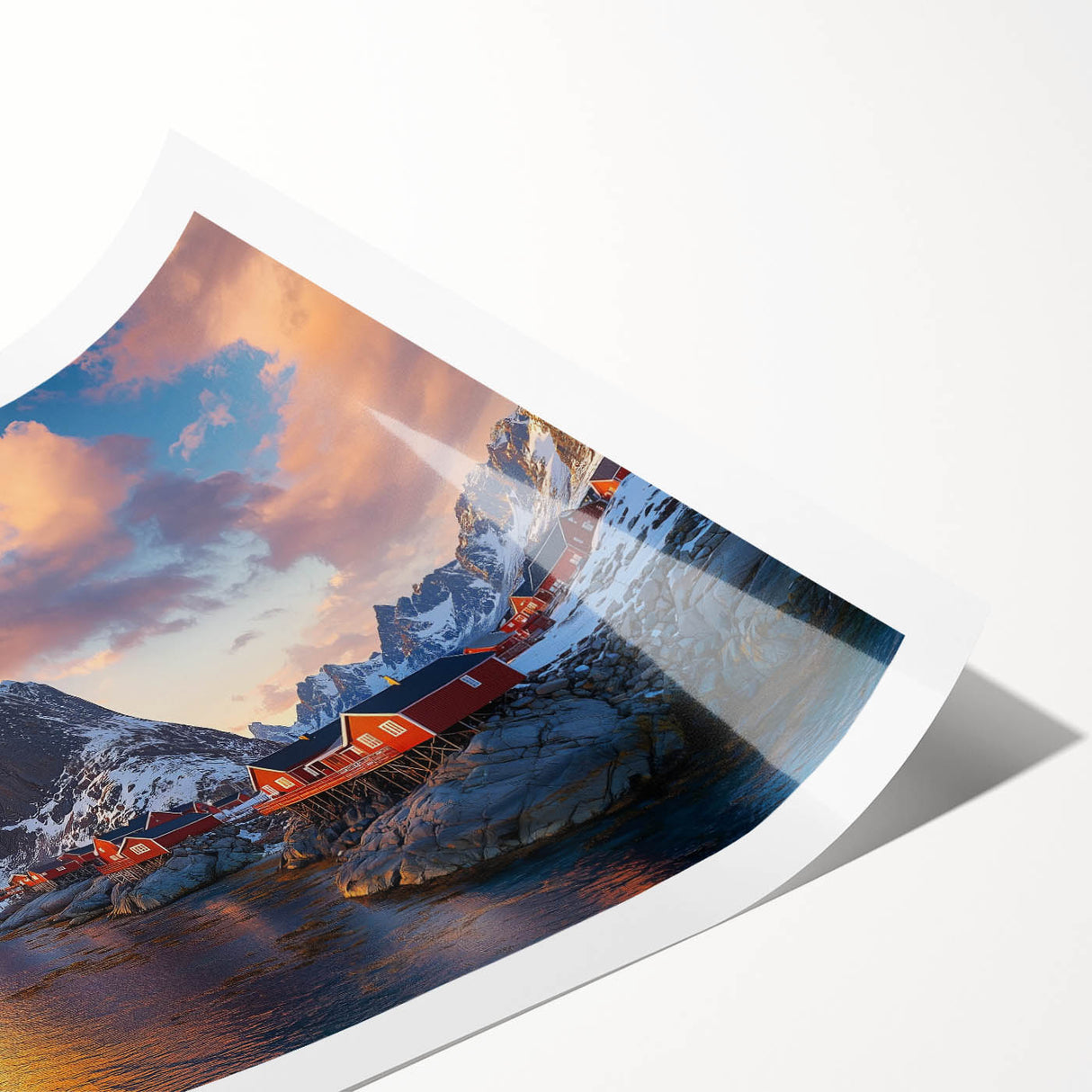 Stunning landscape print showcasing towering cliffs and vibrant sky colors, rolled for easy transport and packaged securely in a protective tube. Perfect for home decor enthusiasts seeking dramatic natural art.