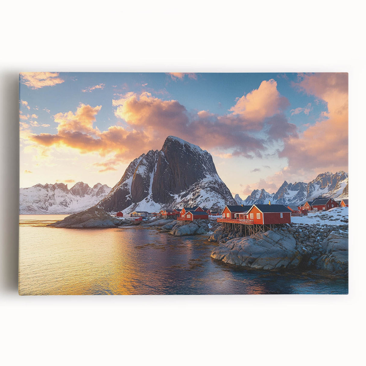Stretched canvas artwork showcasing a vibrant landscape of dramatic cliffs against a serene sky, perfect for enhancing home decor with natural beauty and tranquility.