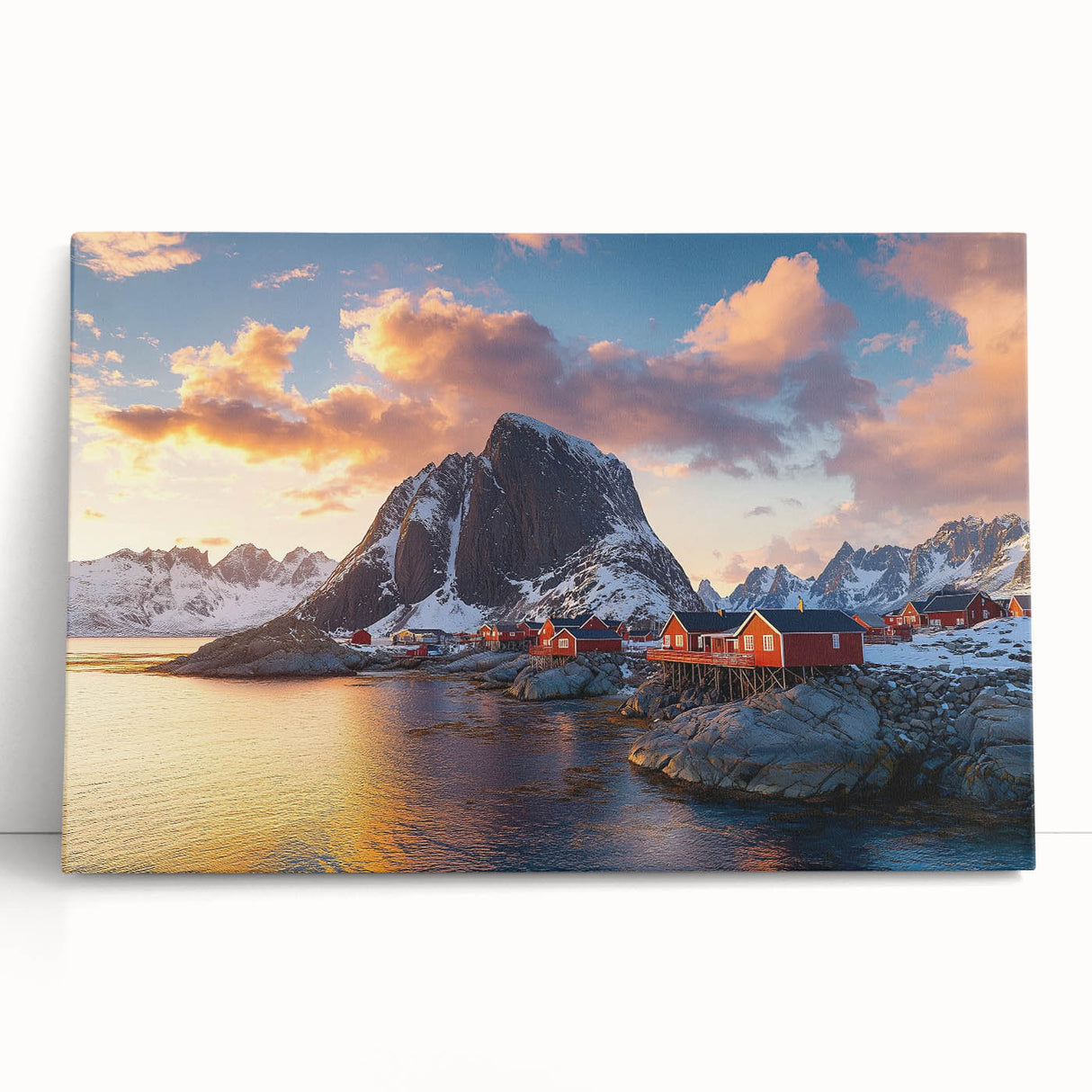 Stretched canvas artwork depicting a dramatic landscape of towering cliffs against a serene sky, perfect for enhancing modern home decor with natural beauty.