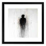 Abstract figurative framed art piece with a black mat, showcasing intricate shapes and vibrant colors, ideal for modern interior decor. Perfect focal point for contemporary spaces.