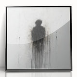 Framed acrylic artwork showcasing an abstract figurative design in black, emphasizing bold shapes and lines, ideal for modern home decor or art enthusiasts.