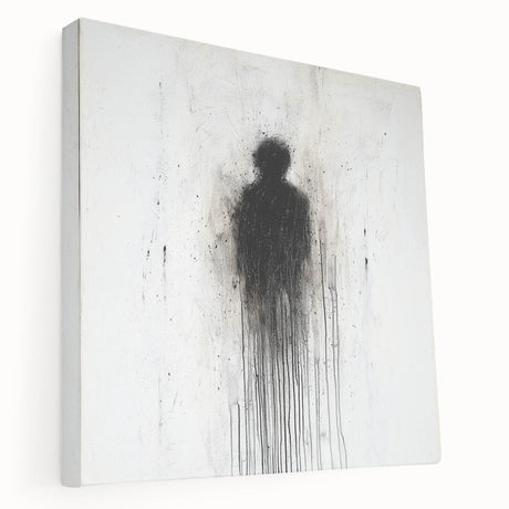 Abstract figurative stretched canvas artwork showcasing vibrant colors and dynamic shapes, side view highlighting its texture and depth for modern decor enthusiasts.