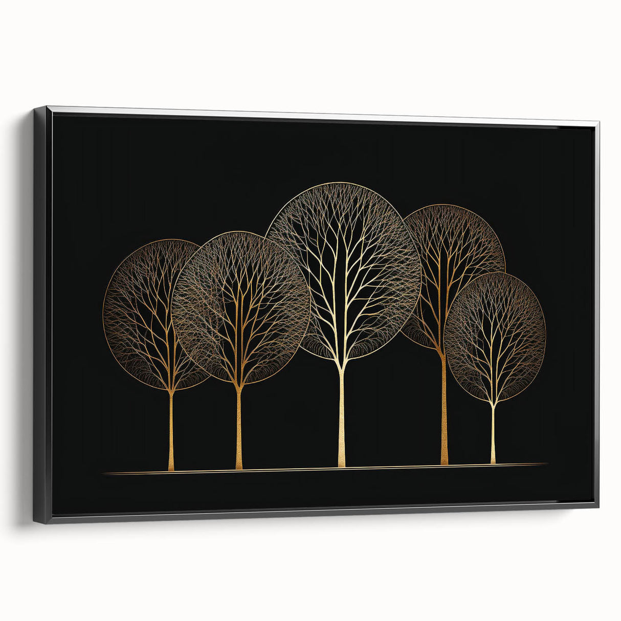 Framed abstract floral wall art in black, showcasing vibrant colors and intricate patterns. Ideal for modern home decor, displayed from a side view to highlight the frame's depth and design.