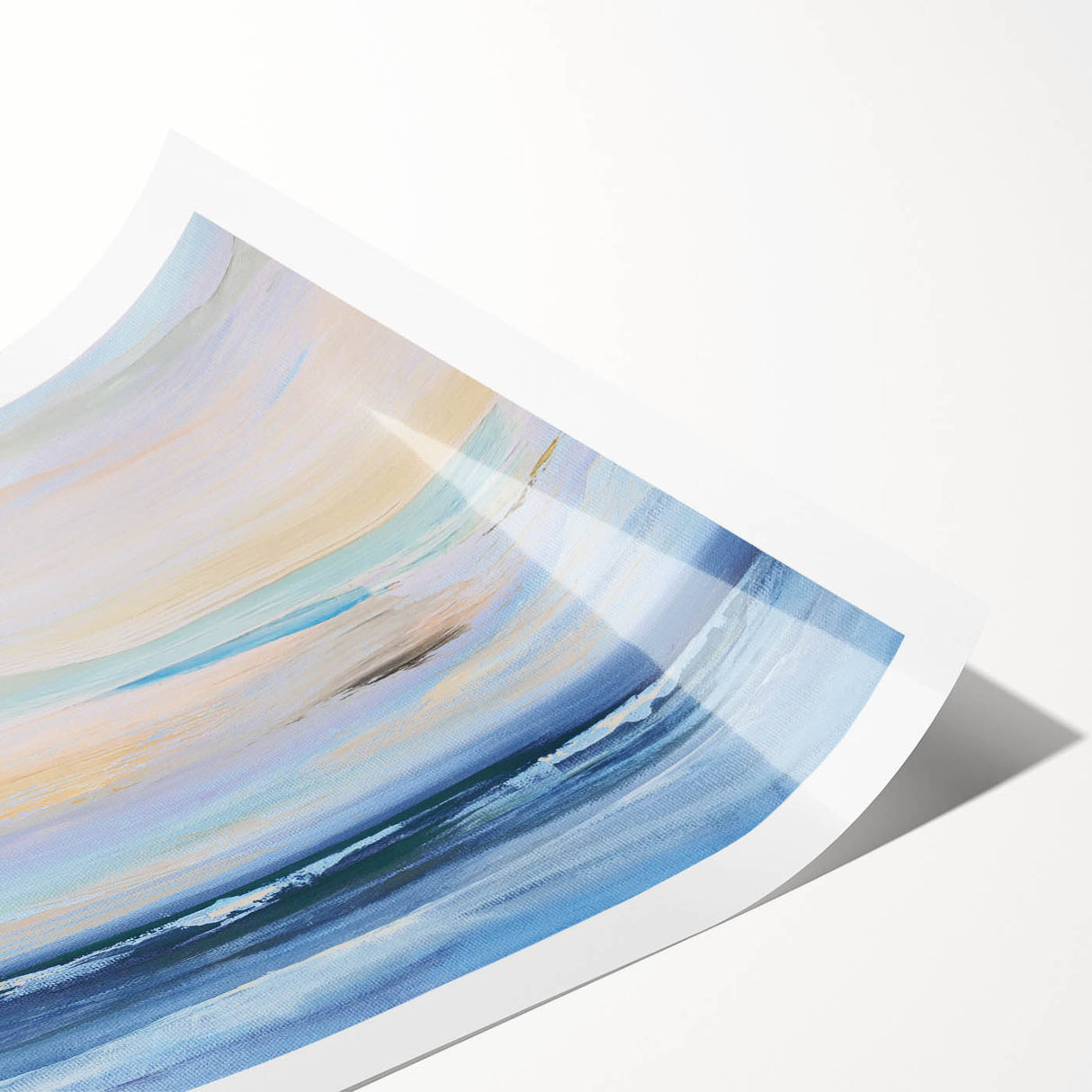 Abstract landscape wall art print showcasing vibrant colors and fluid shapes, rolled for easy transport and display, ideal for modern home decor.