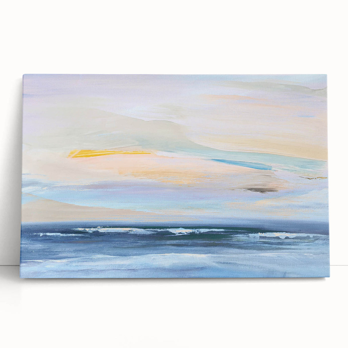 Abstract landscape wall art on stretched canvas, showcasing vibrant colors and fluid shapes, perfect for modern home decor. Ideal for enhancing living spaces with artistic flair.