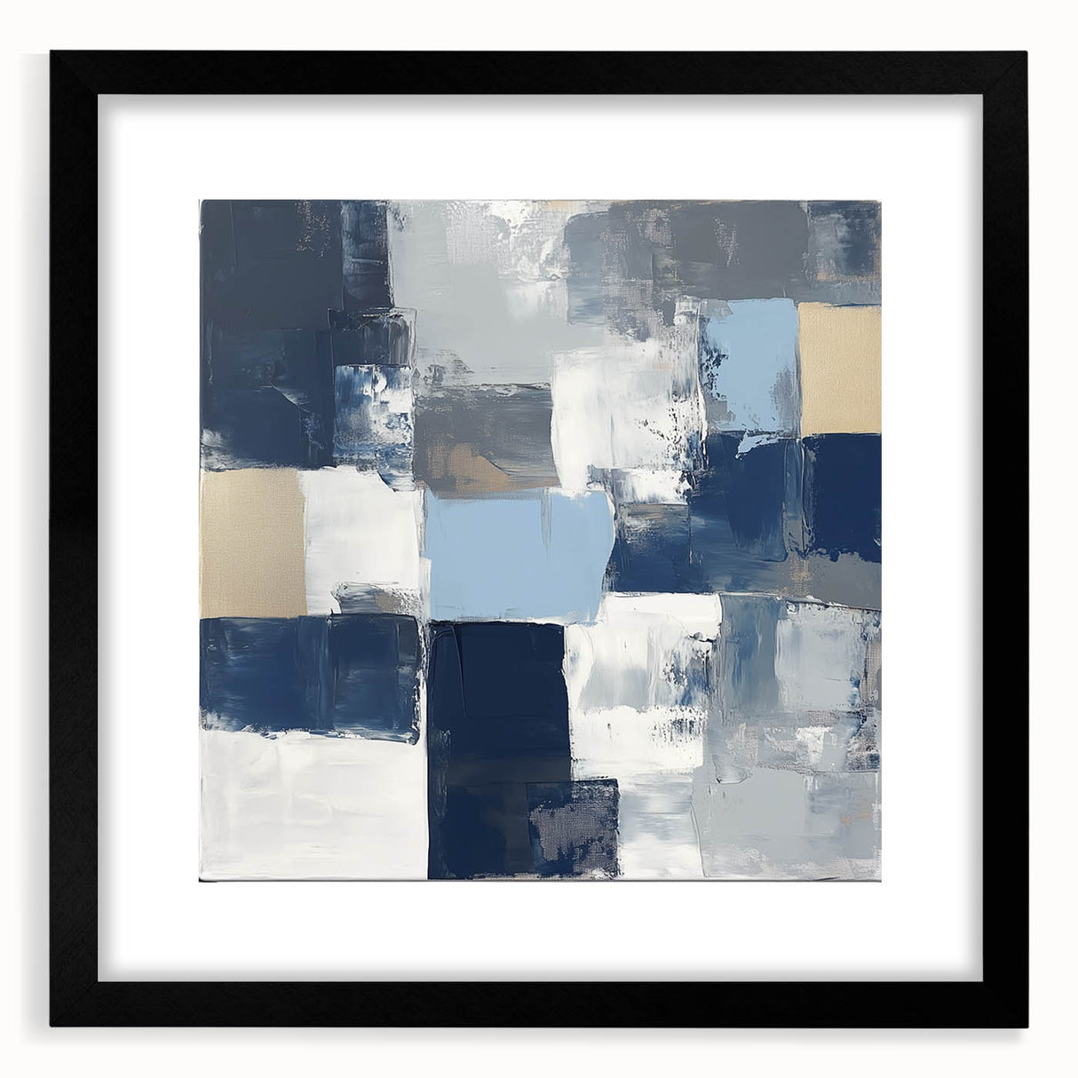 Modern Abstract Wall Art – Textured Blue and Beige Blocks