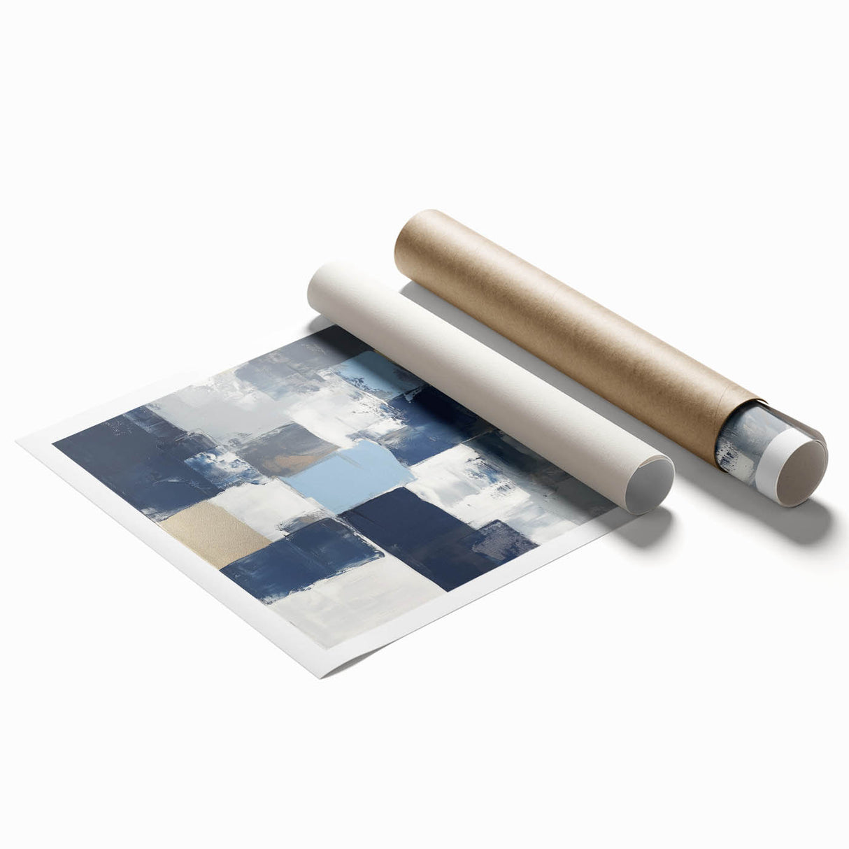 Modern Abstract Wall Art – Textured Blue and Beige Blocks