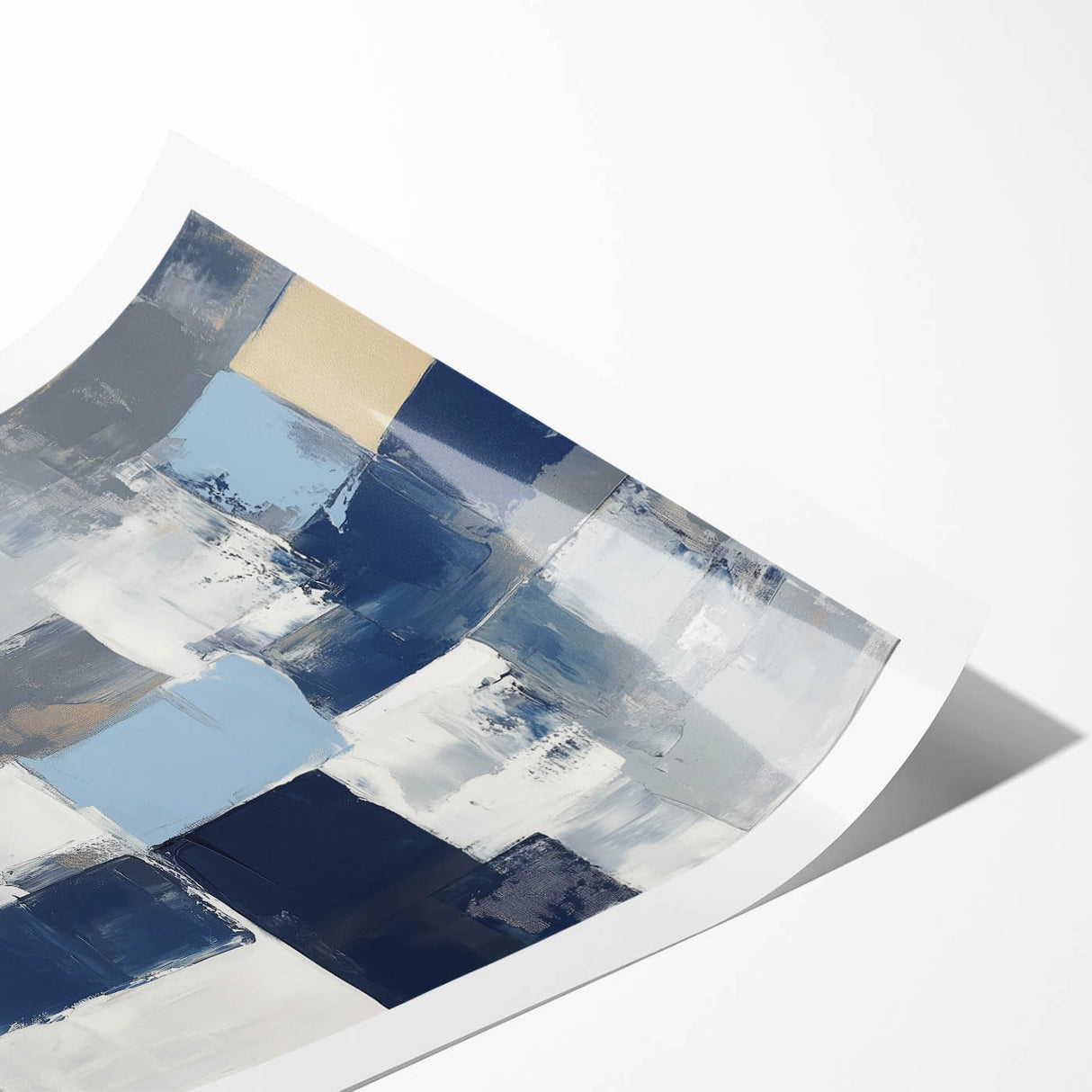 Modern Abstract Wall Art – Textured Blue and Beige Blocks