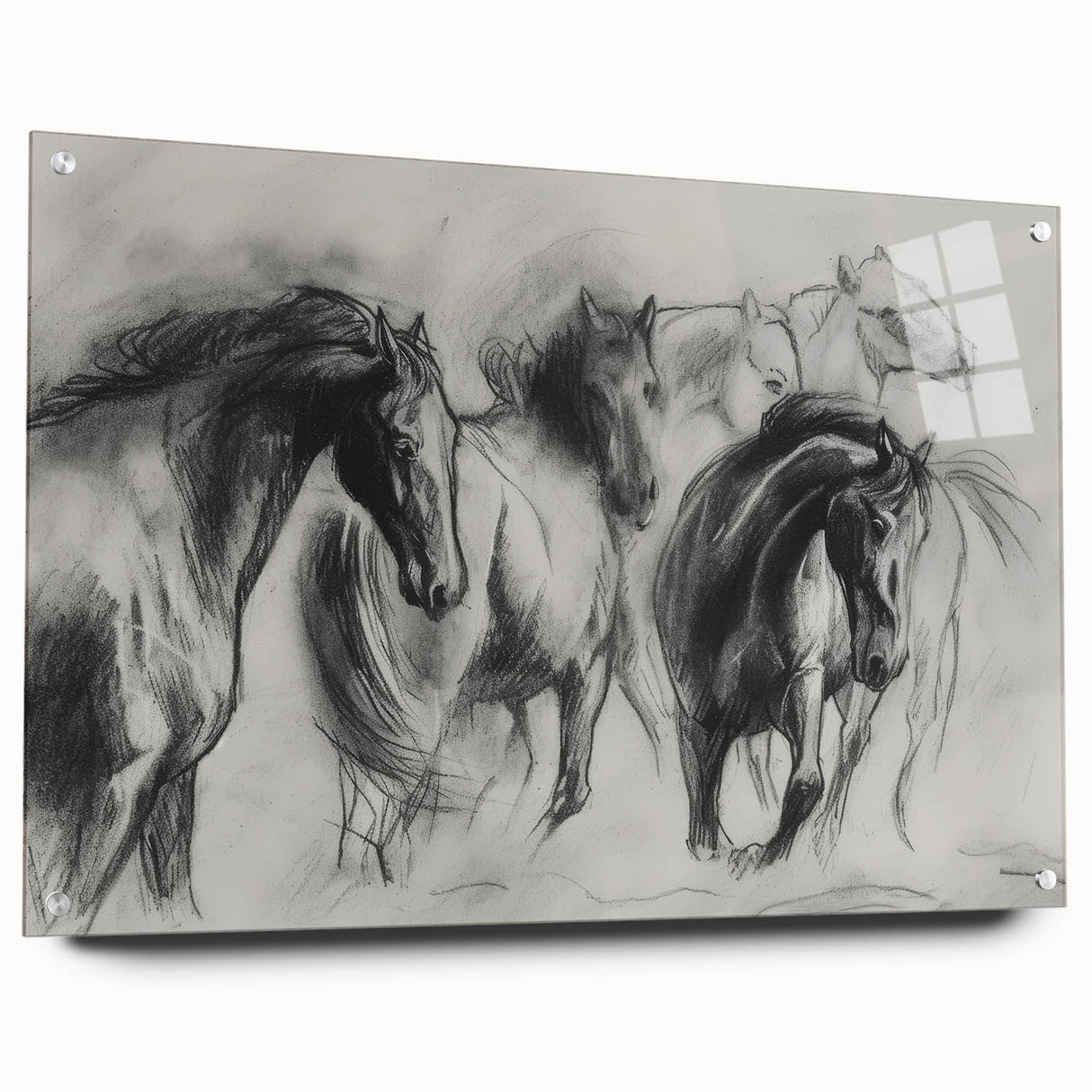 Acrylic glass display featuring a side view of a vibrant animal-themed design with colorful pins, perfect for modern home decor and art enthusiasts.