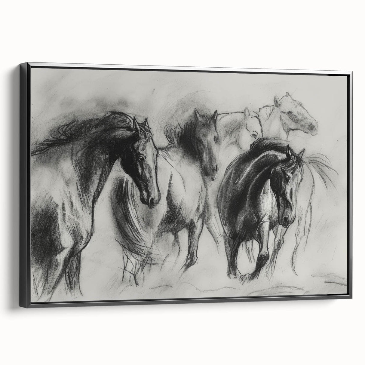 Framed canvas art showcasing a vibrant animal design with a black border, viewed from the side, perfect for enhancing home decor with a contemporary touch.