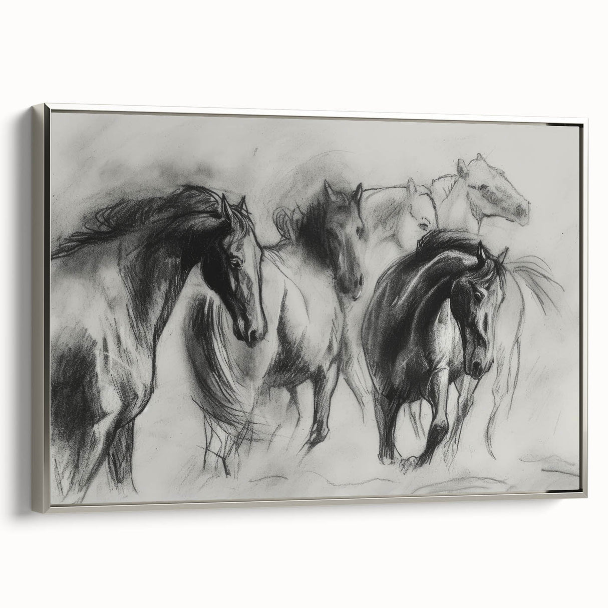 Framed canvas artwork showcasing a vibrant animal design, elegantly displayed with a silver frame, perfect for enhancing modern decor in living spaces or offices.